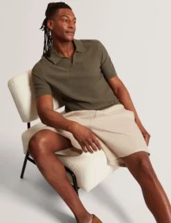 Stitched Rib Open Neck Polo Shirt