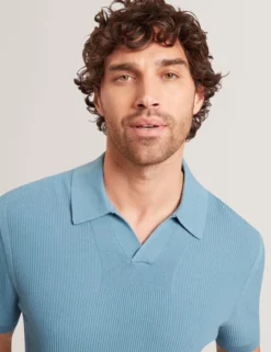 Stitched Rib Open Neck Polo Shirt