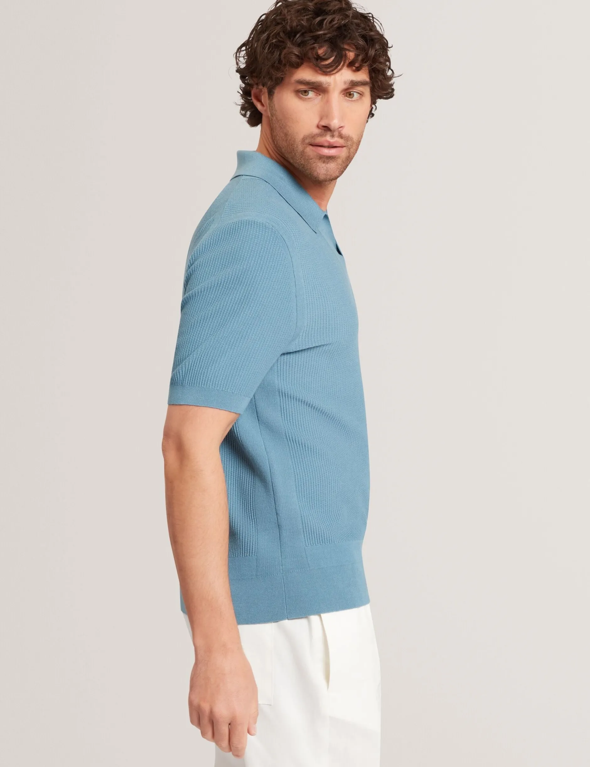 Stitched Rib Open Neck Polo Shirt