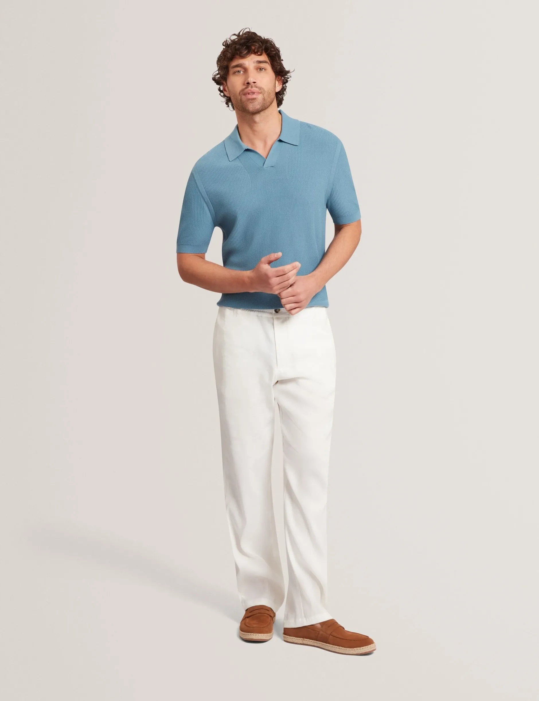 Stitched Rib Open Neck Polo Shirt
