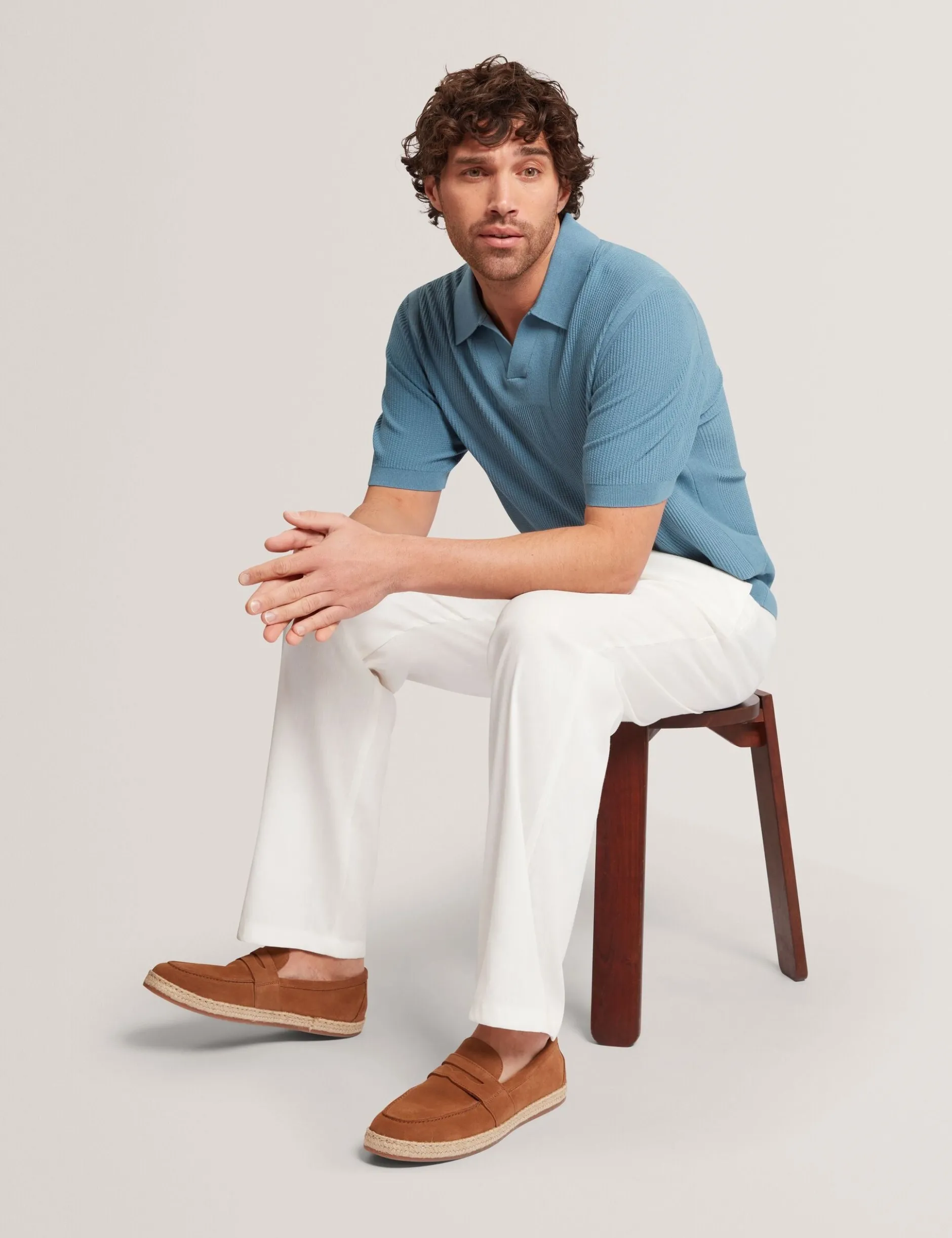 Stitched Rib Open Neck Polo Shirt