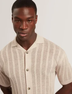 Stitched Stripe Knit Button-Through Polo