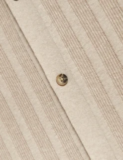 Stitched Stripe Knit Button-Through Polo