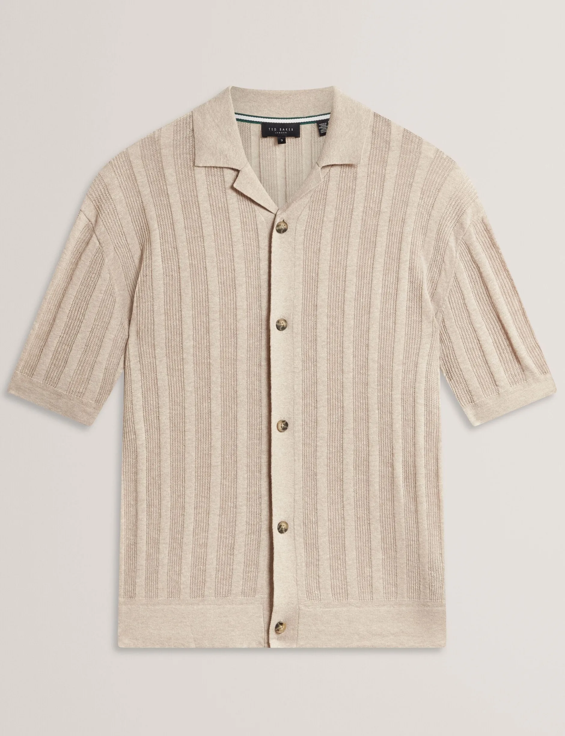 Stitched Stripe Knit Button-Through Polo