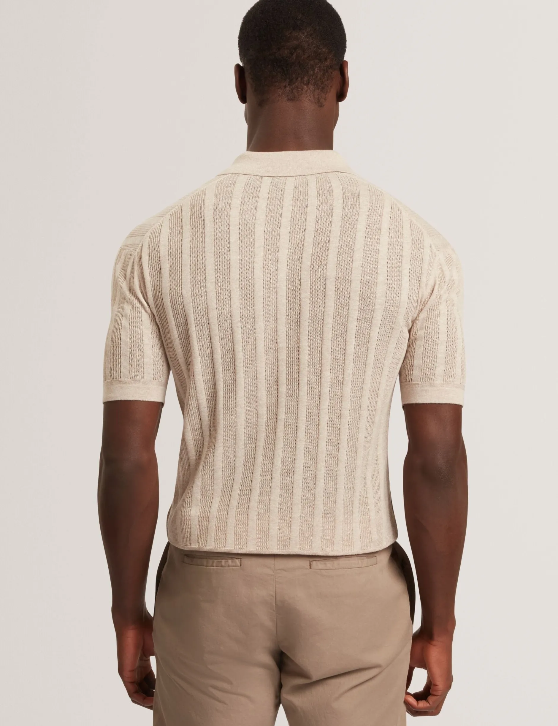 Stitched Stripe Knit Button-Through Polo
