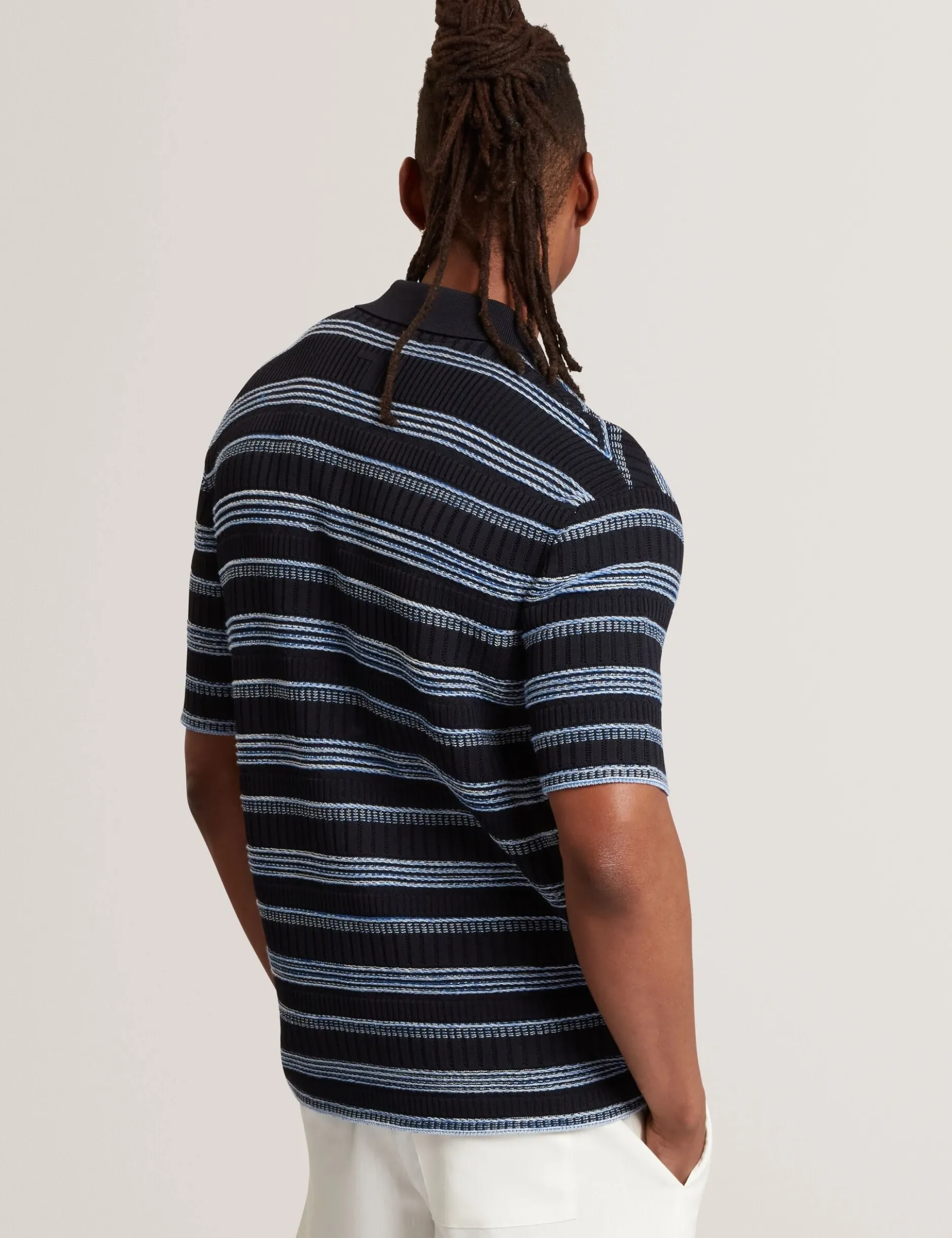 Stitched Stripe Knit Short Sleeve Shirt
