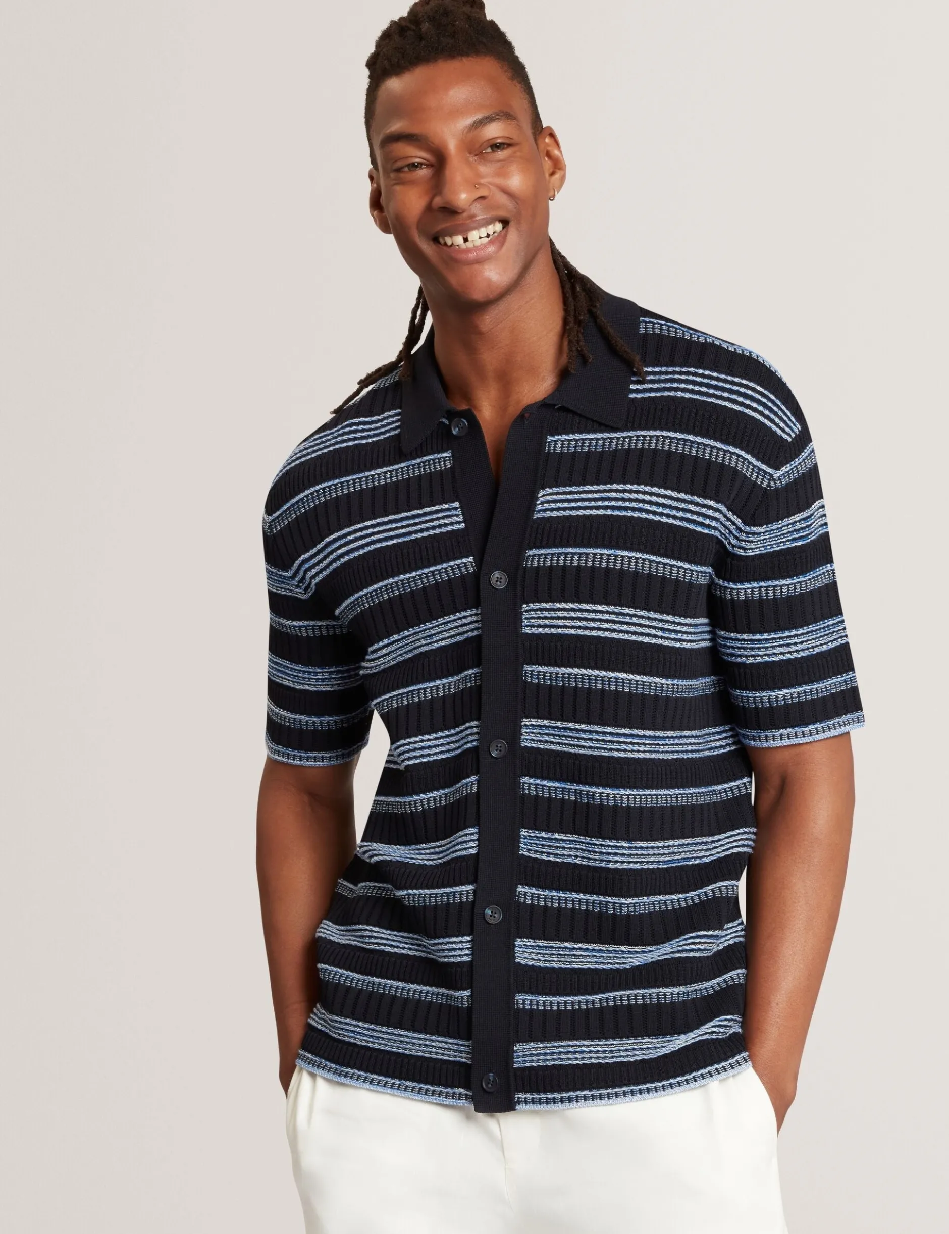Stitched Stripe Knit Short Sleeve Shirt