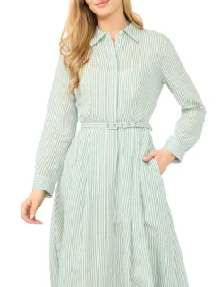 Striped Belted Midi Shirt Dress