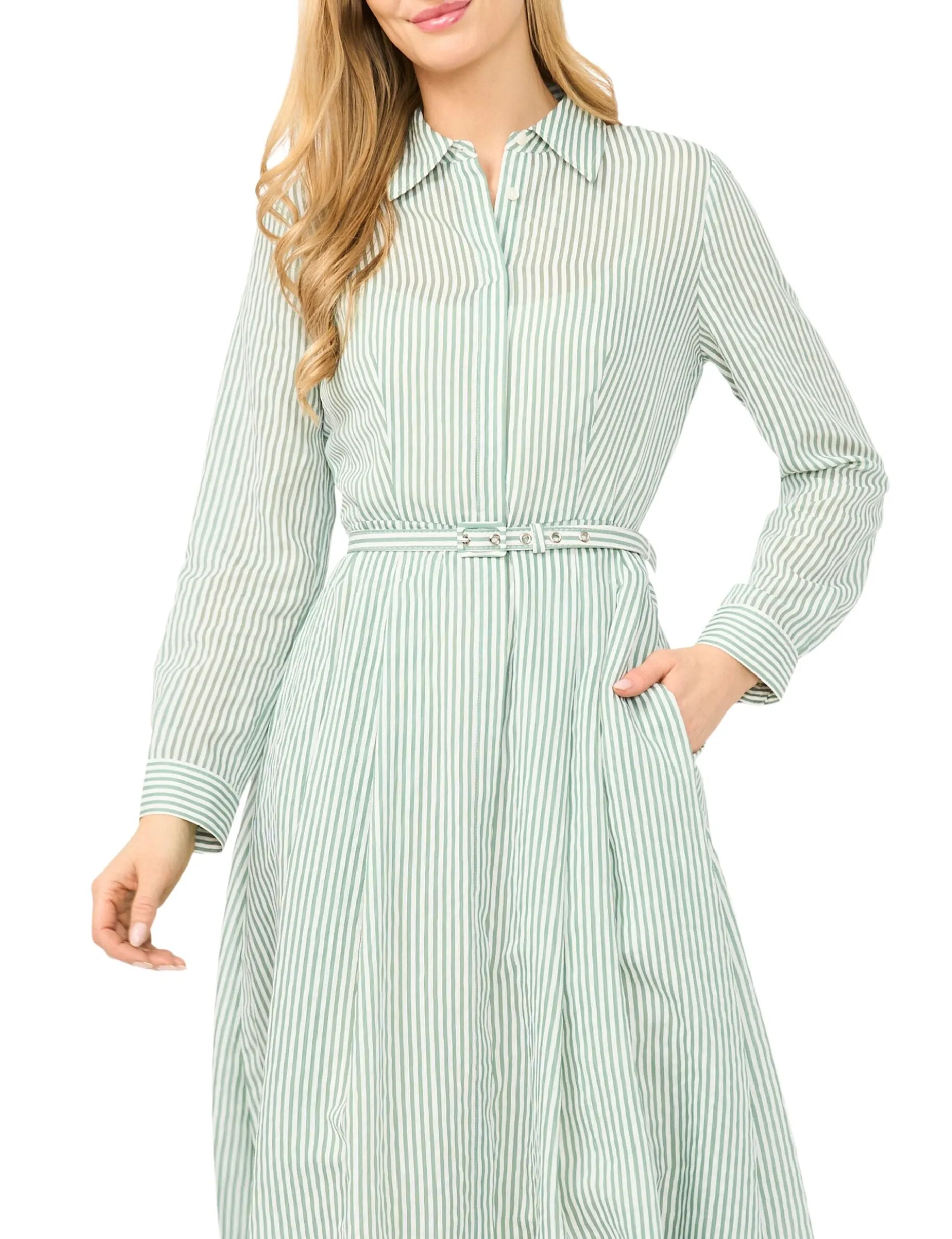 Striped Belted Midi Shirt Dress