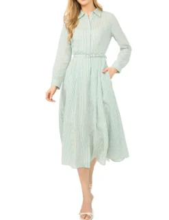 Striped Belted Midi Shirt Dress
