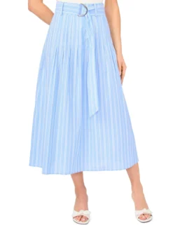 Striped Cotton Belted Midi Skirt