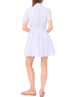 Striped Cotton Drawstring Mini Shirt Dress