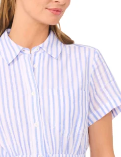 Striped Cotton Drawstring Mini Shirt Dress
