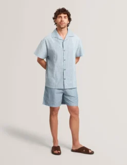 Striped Cotton Linen Pull-On Shorts