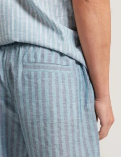 Striped Cotton Linen Pull-On Shorts
