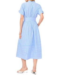 Striped Cotton V-Neck Midi Dress