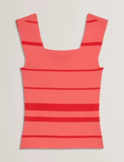 Striped Knit Square Neck Sleeveless Top