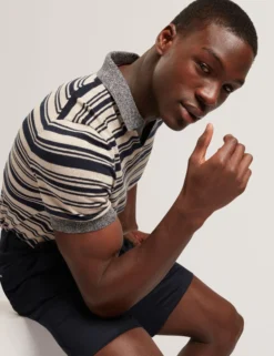 Striped Linen Blend Knitted Polo Shirt