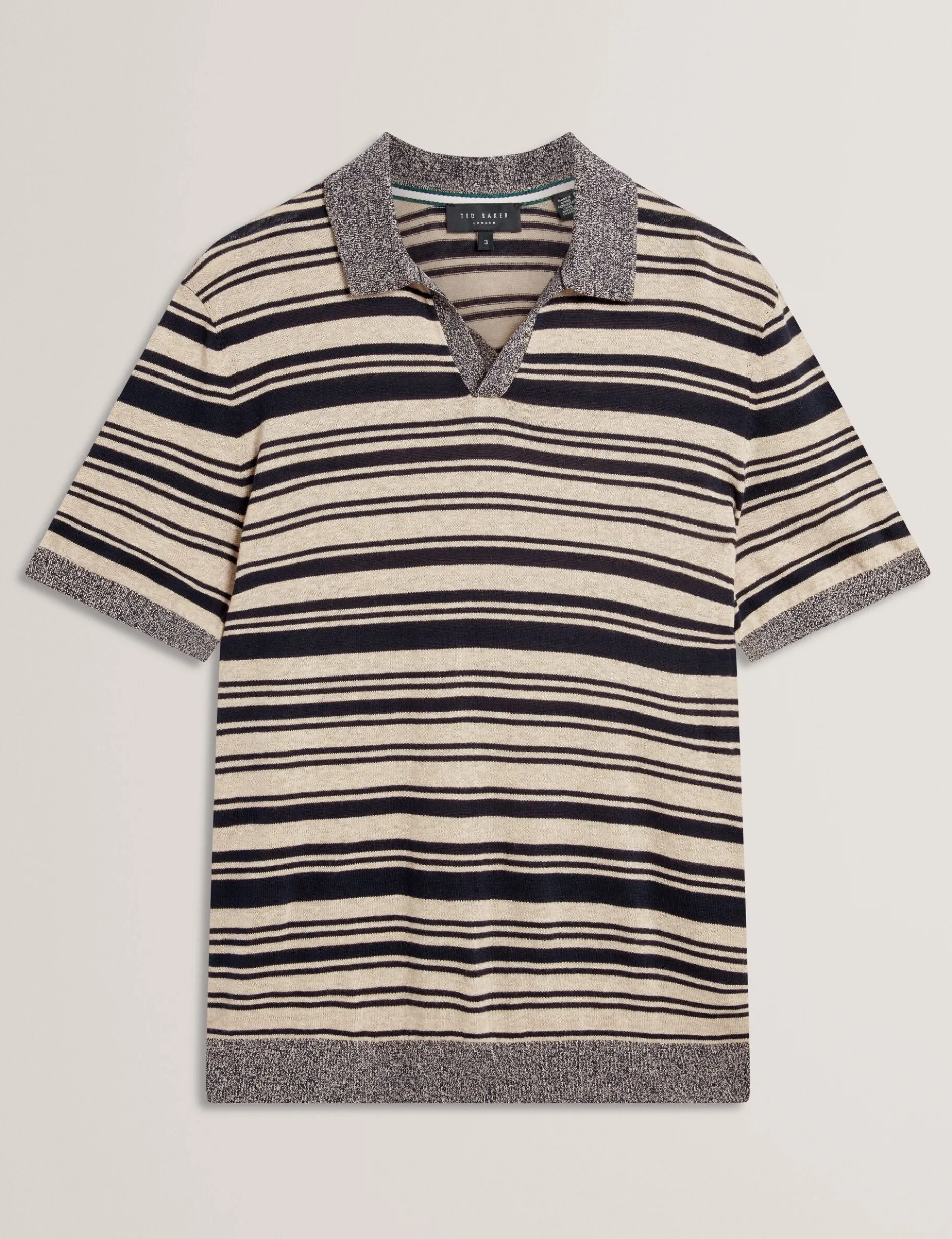Striped Linen Blend Knitted Polo Shirt