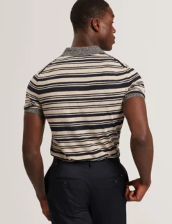 Striped Linen Blend Knitted Polo Shirt