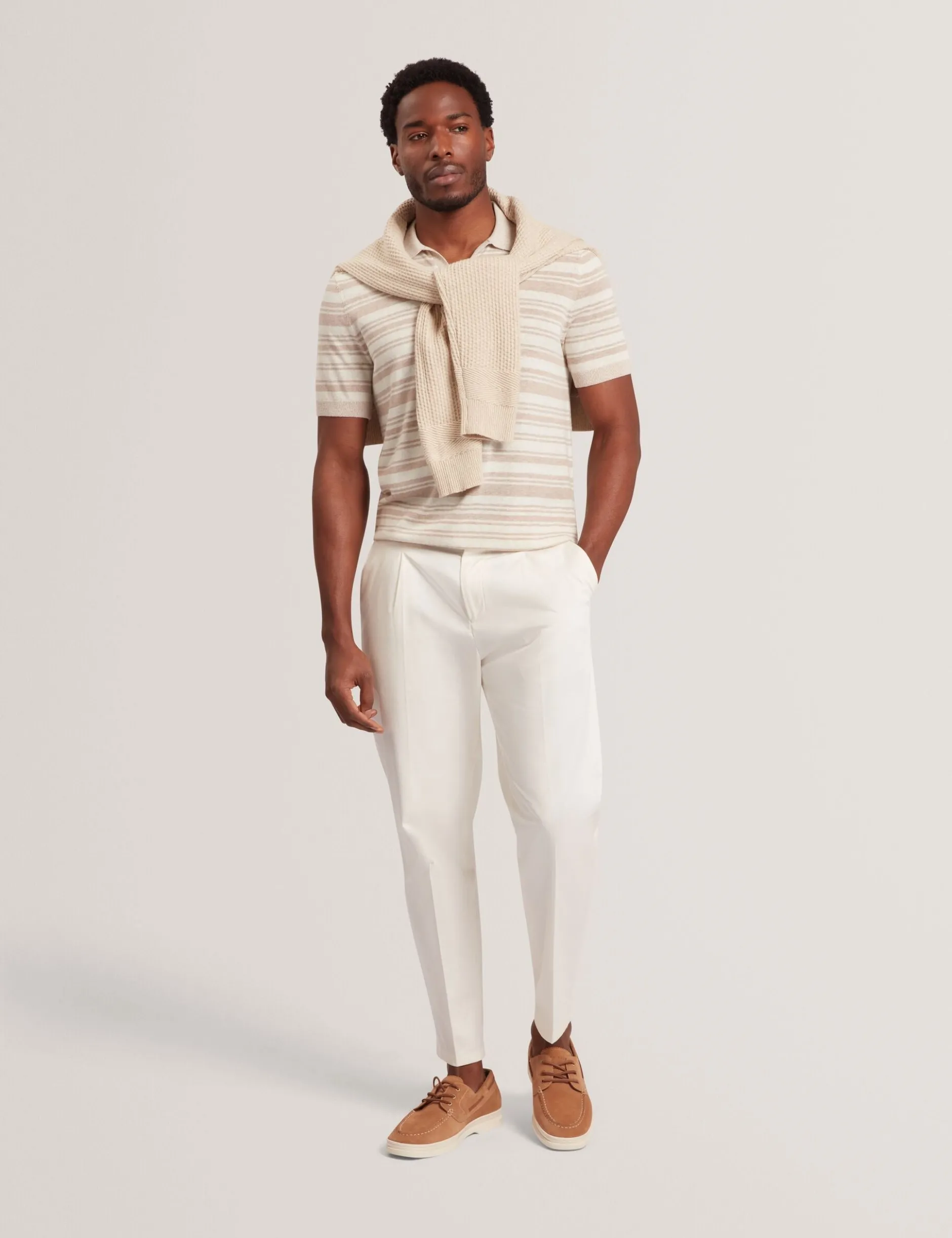 Striped Linen Blend Knitted Polo Shirt