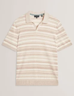 Striped Linen Blend Knitted Polo Shirt