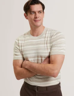 Striped Linen Blend Knitted T-Shirt