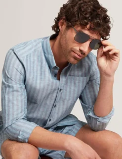 Striped Linen Blend Long Sleeve Shirt
