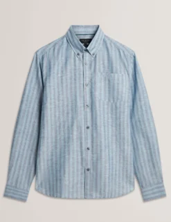 Striped Linen Blend Long Sleeve Shirt
