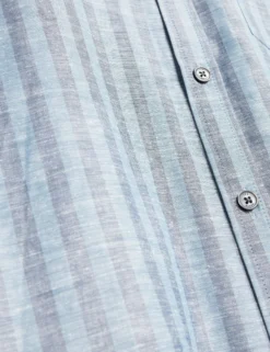 Striped Linen Blend Long Sleeve Shirt