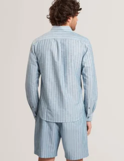 Striped Linen Blend Long Sleeve Shirt