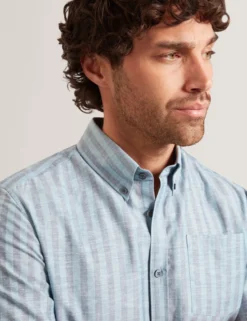Striped Linen Blend Long Sleeve Shirt