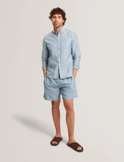 Striped Linen Blend Long Sleeve Shirt