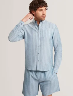 Striped Linen Blend Long Sleeve Shirt