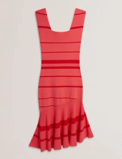 Striped Square Neck Flippy Midi Dress