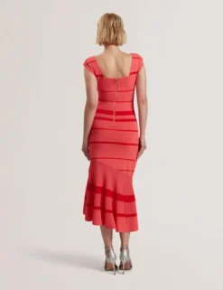 Striped Square Neck Flippy Midi Dress