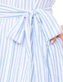 Striped Tie Waist Sleeveless Shirt Dress
