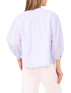 Striped Volume Sleeve Cotton Blouse