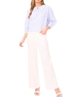 Striped Volume Sleeve Cotton Blouse