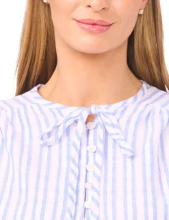 Striped Volume Sleeve Cotton Blouse