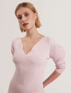 Structured Puff Sleeve Knitted Skater Dress