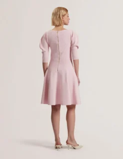 Structured Puff Sleeve Knitted Skater Dress