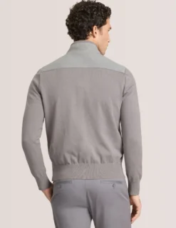 Suede Panel Zip-Up Bomber Jacket