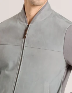 Suede Panel Zip-Up Bomber Jacket