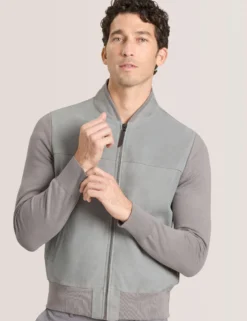 Suede Panel Zip-Up Bomber Jacket