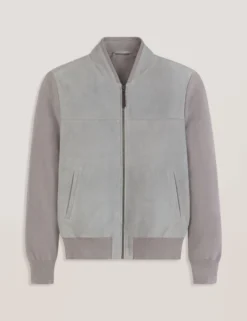 Suede Panel Zip-Up Bomber Jacket