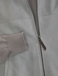 Suede Panel Zip-Up Bomber Jacket