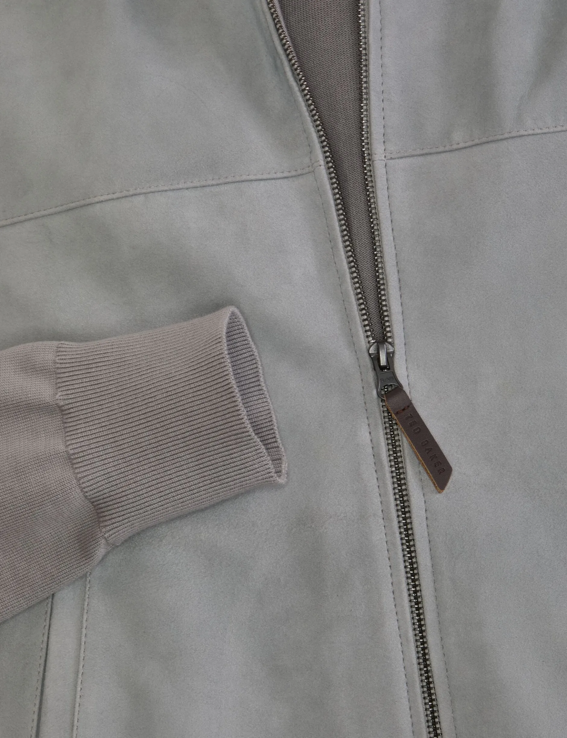 Suede Panel Zip-Up Bomber Jacket