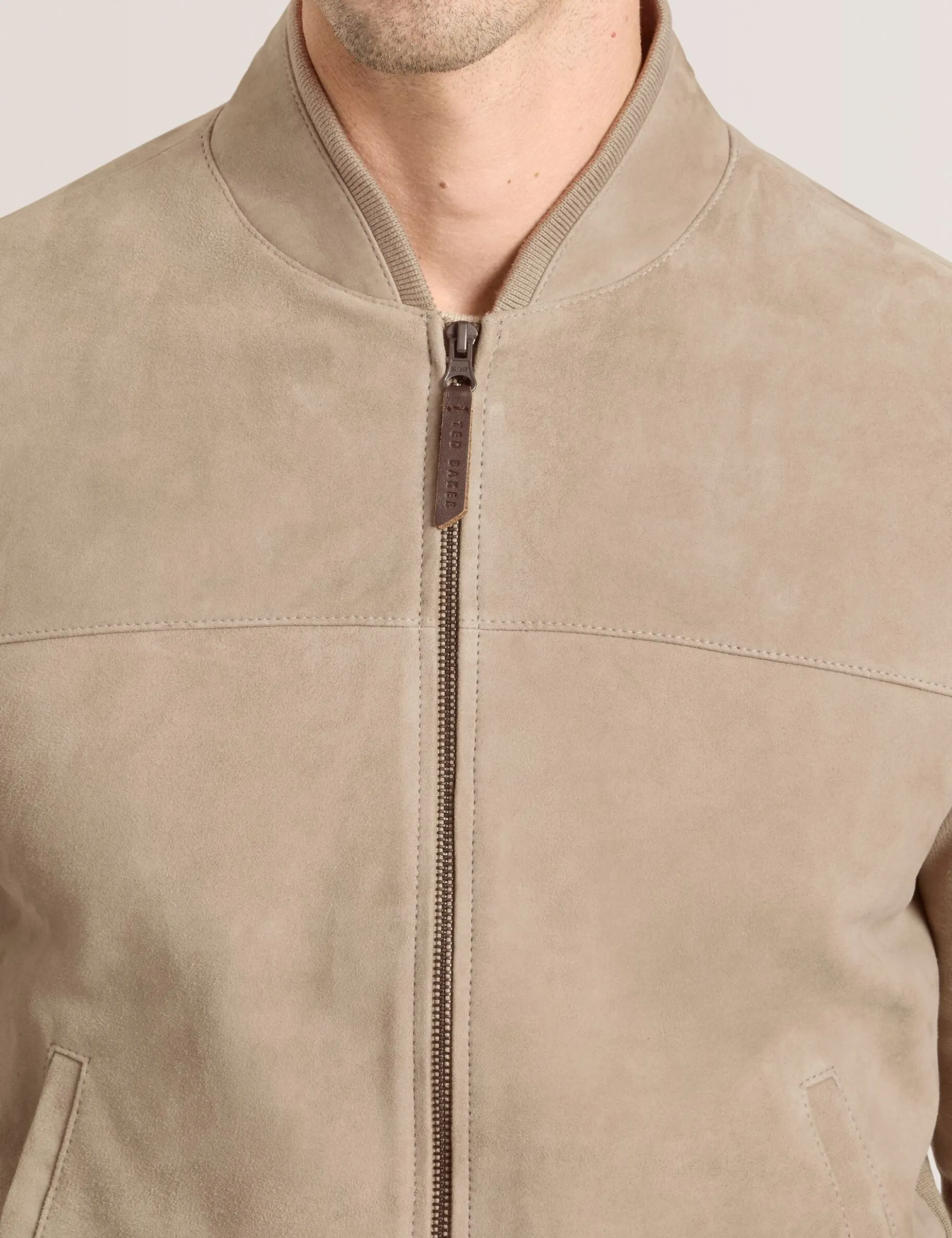 Suede Panel Zip-Up Bomber Jacket