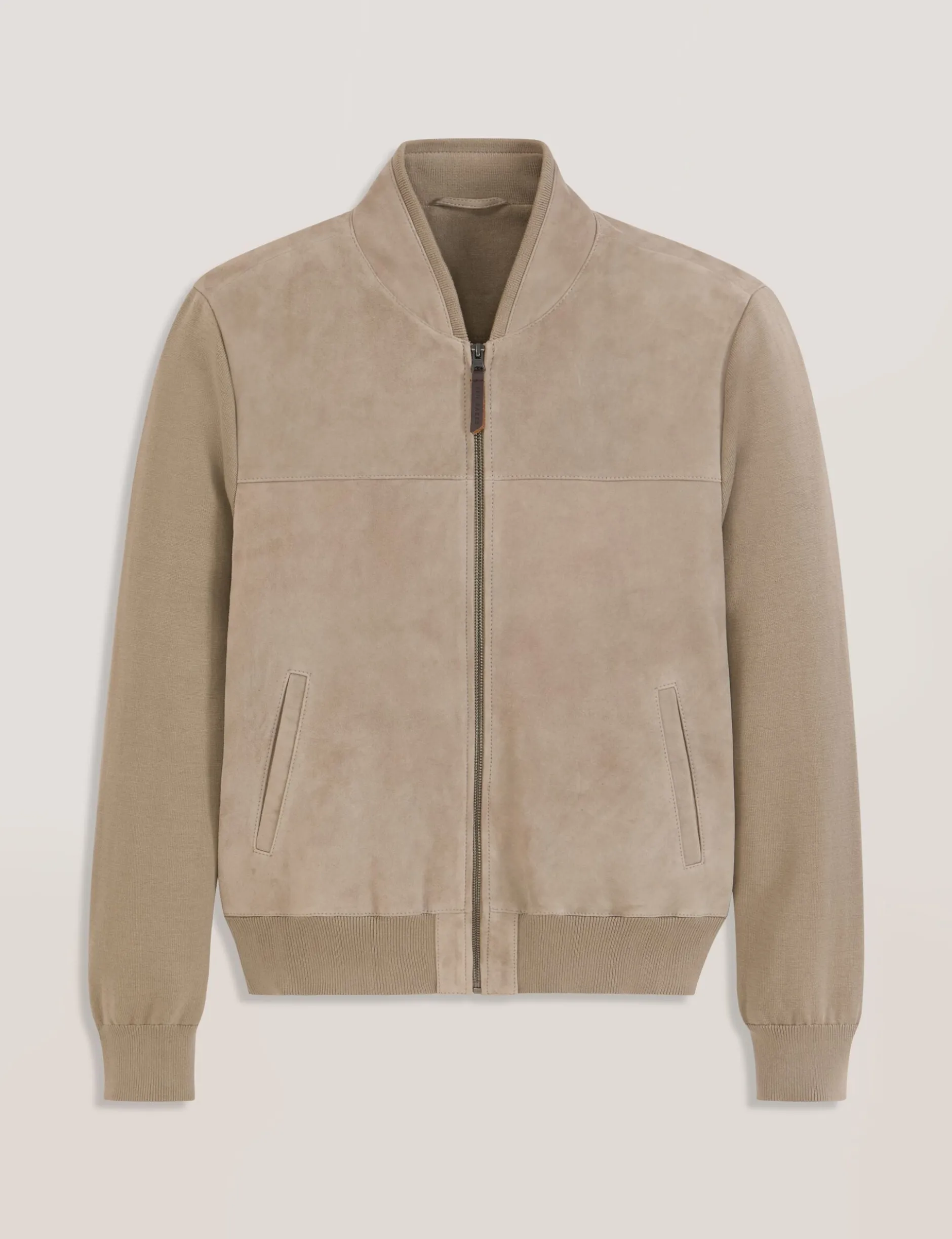 Suede Panel Zip-Up Bomber Jacket